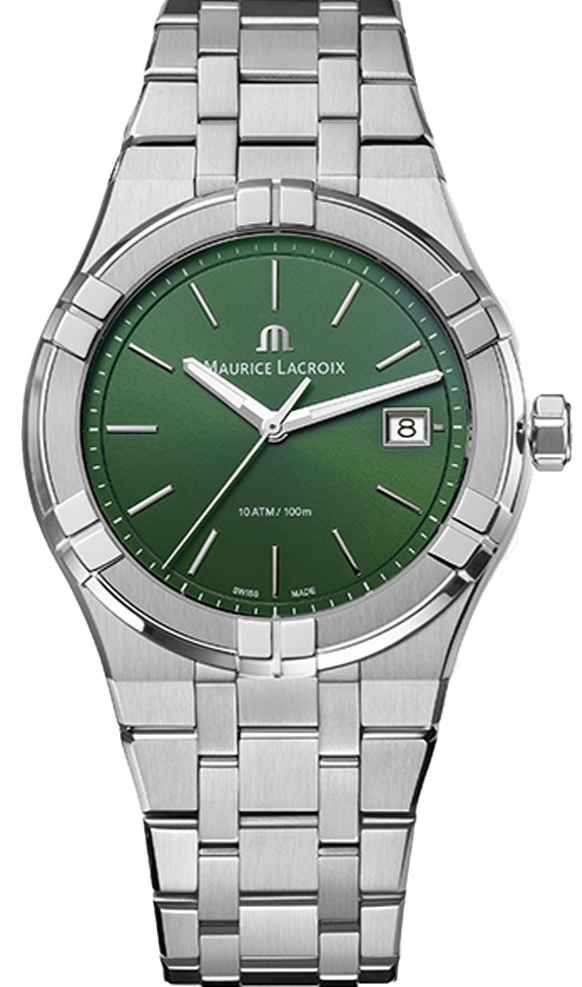 Maurice Lacroix Aikon Date Quartz Green Dial Silver Steel Strap Watch for Men - AI1108-SS002-630-1