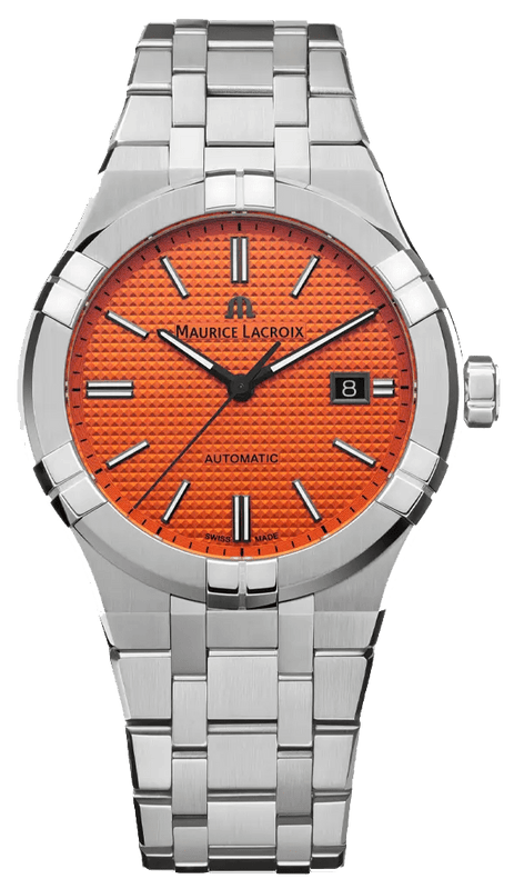 Maurice Lacroix Aikon Limited Edition Automatic Date Orange Dial Silver Steel Strap Watch For Men - AI6008-SS00F-530-1