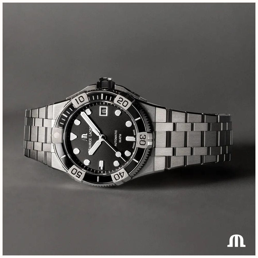 Maurice Lacroix Aikon Venturer Automatic Black Dial Silver Steel Strap Watch For Men - AI6057-SSL22-330-1
