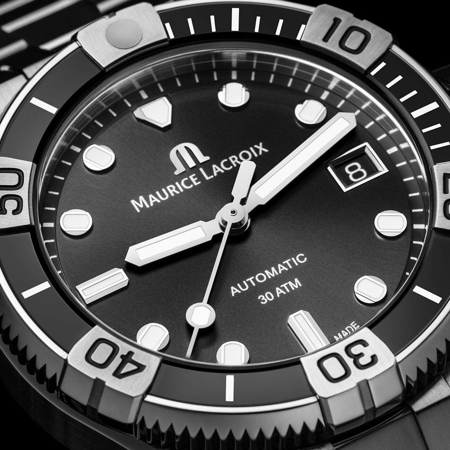 Maurice Lacroix Aikon Venturer Automatic Black Dial Silver Steel Strap Watch For Men - AI6057-SSL22-330-1