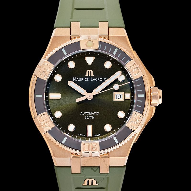 Maurice Lacroix Aikon Venturer Bronze Dial Green Rubber Strap Watch For Men - AI6058-BRZ01-630-1