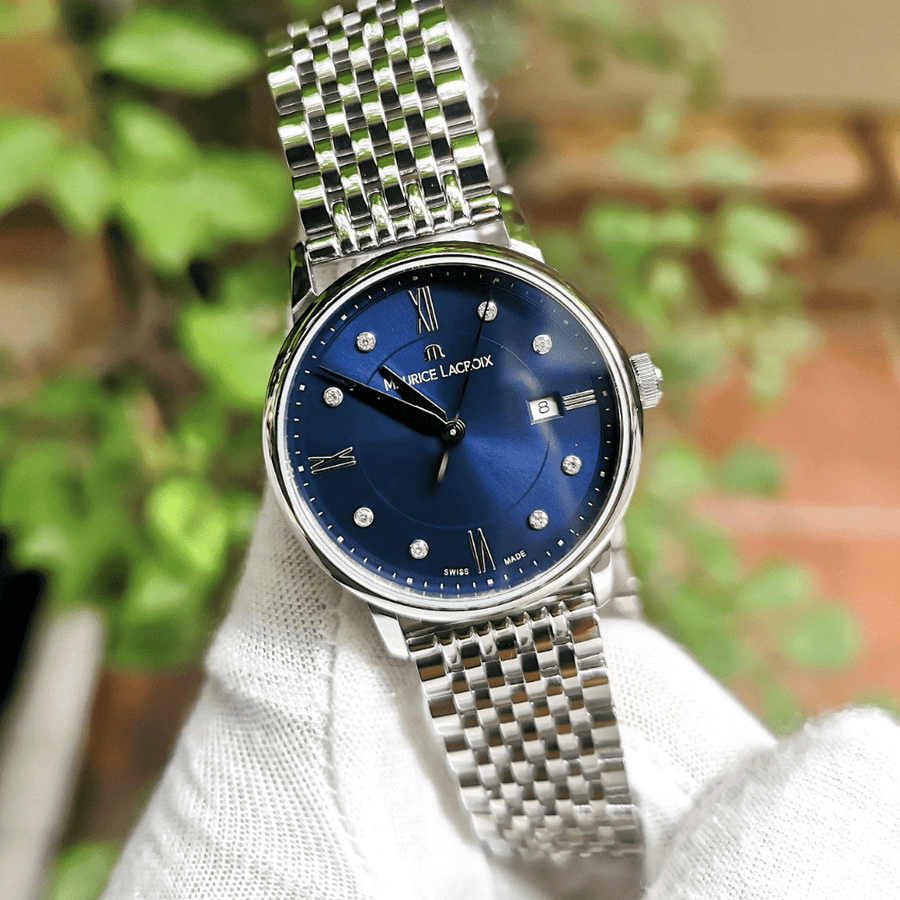 Maurice Lacroix Eliros Diamonds Blue Dial Silver Steel Strap Watch For Women - EL1094-SS002-450-1