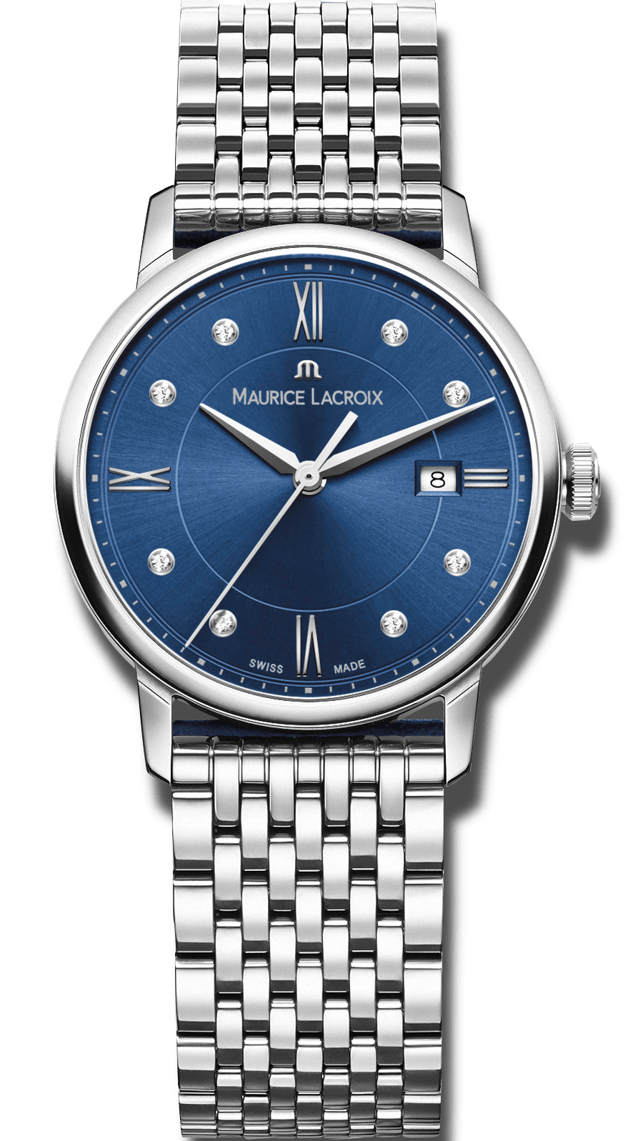 Maurice Lacroix Eliros Diamonds Blue Dial Silver Steel Strap Watch For Women - EL1094-SS002-450-1