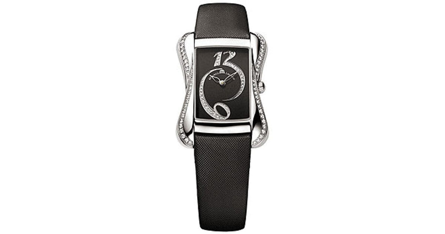 Maurice Lacroix Fiaba Black Dial with Diamonds Black Leather Strap Watch for Women - DV5012-SD531-350