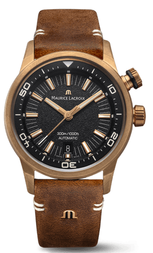 Maurice Lacroix Pontos Diver Limited Edition Black Dial Brown Leather Strap Watch For Men - PT6248-BRZ01-330-3