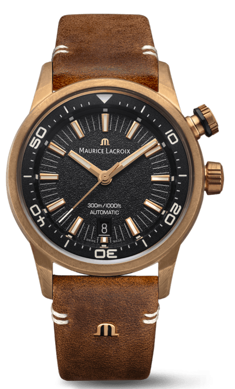 Maurice Lacroix Pontos Diver Limited Edition Black Dial Brown Leather Strap Watch For Men - PT6248-BRZ01-330-3