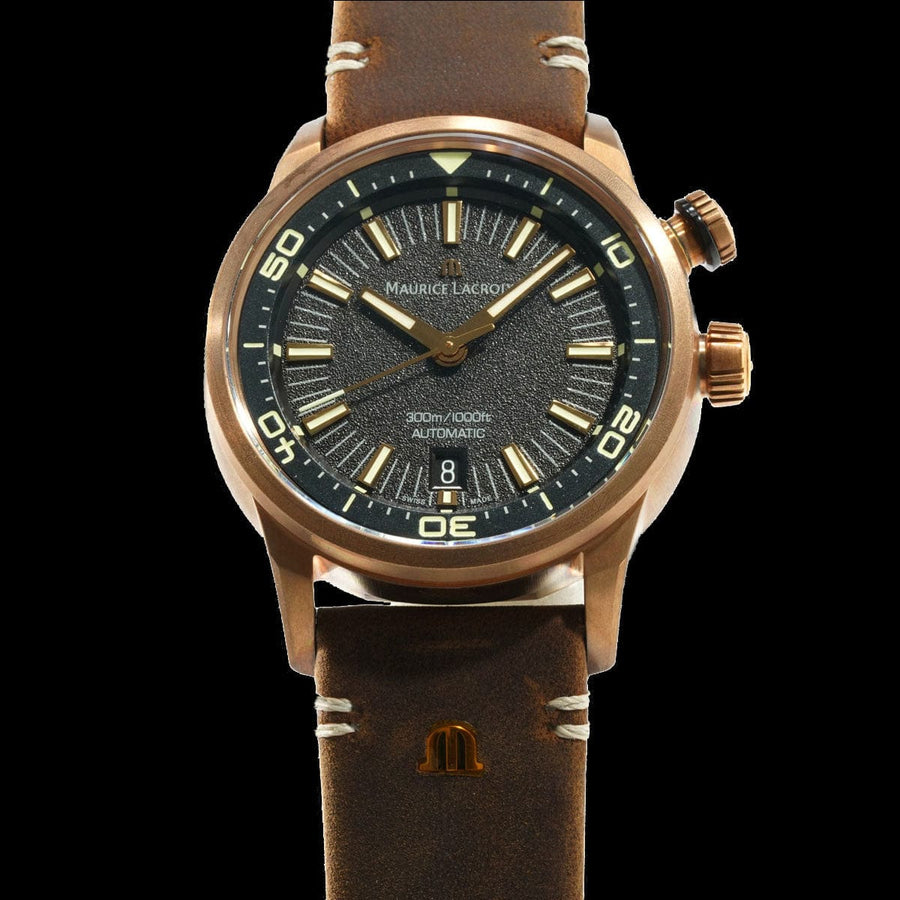 Maurice Lacroix Pontos S Diver Automatic Black Dial Brown Leather Strap Watch For Men - PT6248-BRZ01-330-2