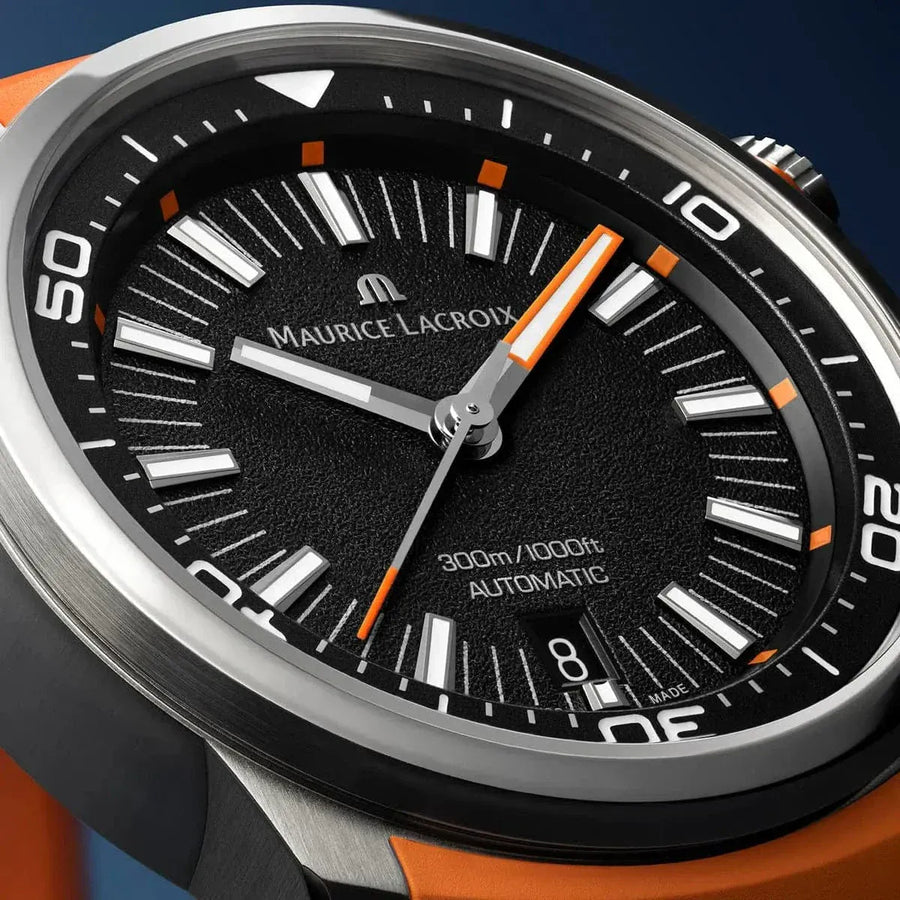 Maurice Lacroix Pontos S Diver Black Dial Orange Rubber Strap Watch For Men - PT6248-SS00L-330-J