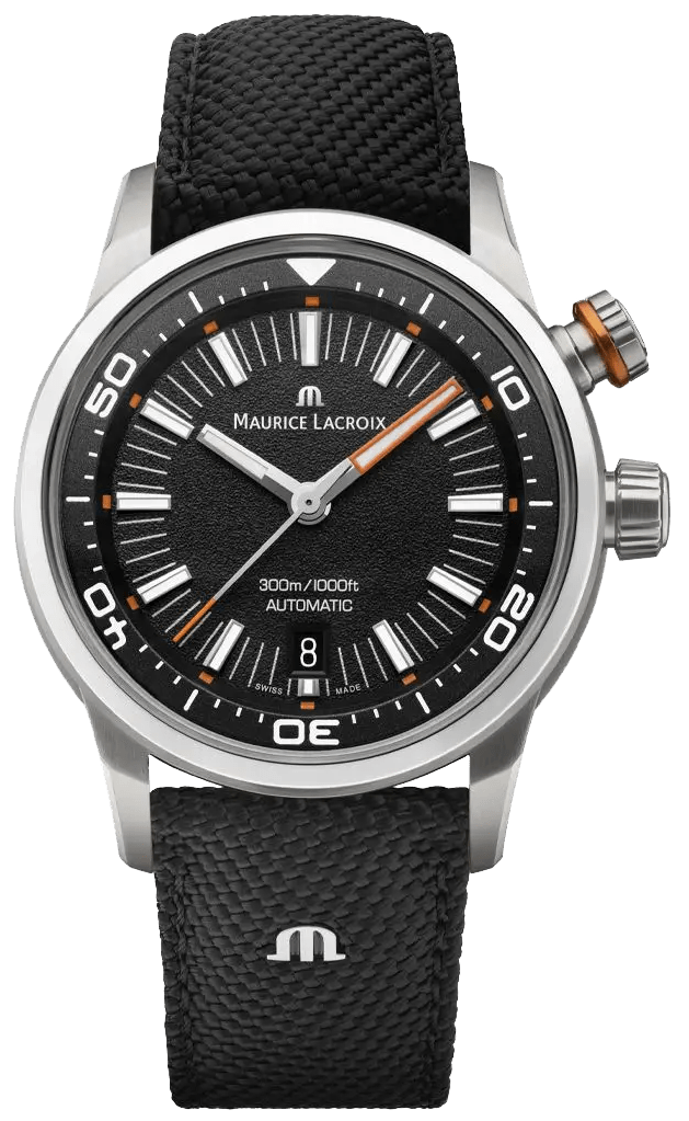 Maurice Lacroix Pontos S Diver Black Dial Orange Rubber Strap Watch For Men - PT6248-SS00L-330-J