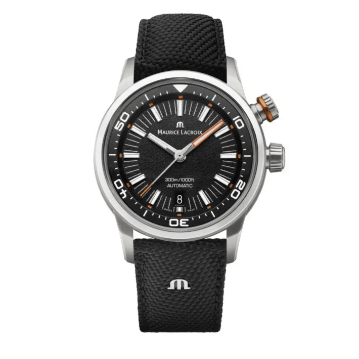 Maurice Lacroix Pontos S Diver Black Dial Orange Rubber Strap Watch For Men - PT6248-SS00L-330-J