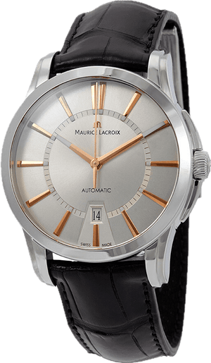 Maurice Lacroix Pontos Silver Dial Black Leather Strap Watch For Men - PT6148-SS001-131