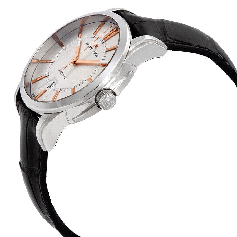 Maurice Lacroix Pontos Silver Dial Black Leather Strap Watch For Men - PT6148-SS001-131