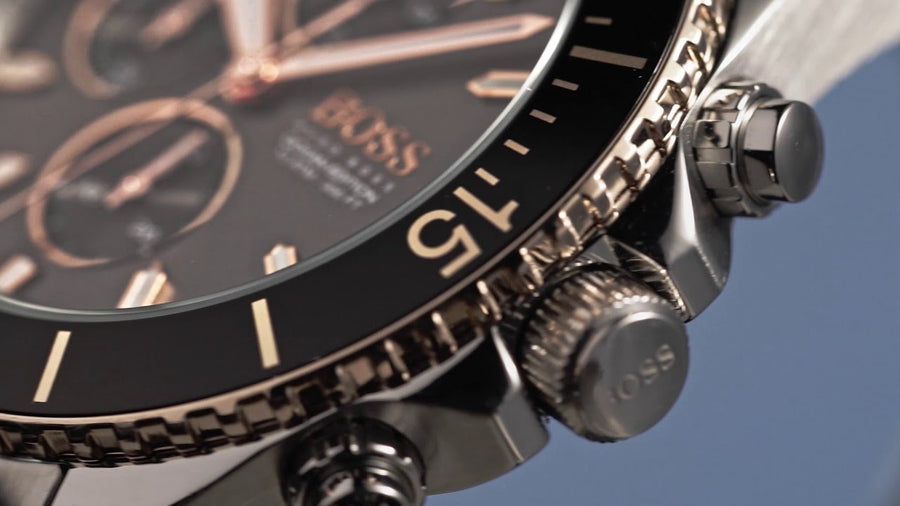 Hugo Boss Ocean Edition Black Dial Two Tone Steel Strap Watch for Men - 1513705