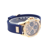 Guess Frontier DIamonds Gold Dial Blue Rubber Strap Watch For Women - W1160L3