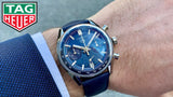 Tag Heuer Carrera Chronograph Blue Dial Blue Leather Strap Watch for Men - CBS2212.FC6535