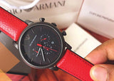 Emporio Armani Luigi Chronograph Black Dial Red Leather Strap Watch For Men - AR1971