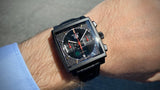 Tag Heuer Monaco Automatic Chronograph Black Dial Black Leather Strap Watch for Men - CBL2180.FC6497