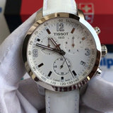 Tissot PRC 200 Chronograph White Dial White Leather Strap Watch For Men - T055.417.16.017.00