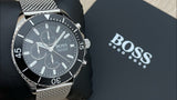 Hugo Boss Ocean Edition Black Dial Silver Mesh Bracelet Watch for Men - 1513701