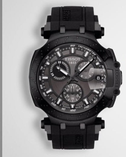 Tissot T Race Chronograph Anthracite Black Dial Black Silicone Strap Watch For Men - T115.417.37.061.03
