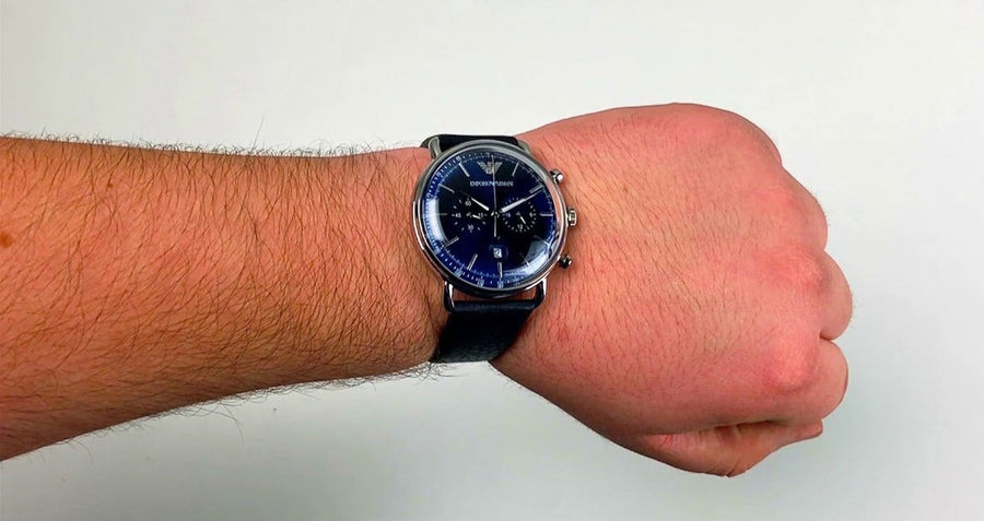 Emporio Armani Aviator Quartz Blue Dial Blue Leather Strap Watch For Men - AR11335