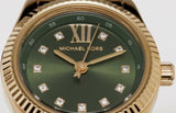 Michael Kors Lexington Pave Three-Hand Green Dial Gold Steel Strap Watch for Women - MK4842