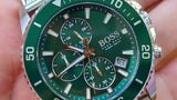 Hugo Boss Admiral Green Dial Silver Mesh Bracelet Watch for Men - 1513905