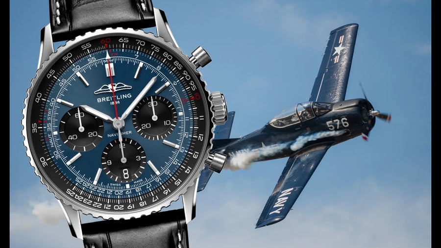Breitling Navitimer B01 Chronograph 41 Blue Dial Black Leather Strap Watch for Men - AB0139241C1P1