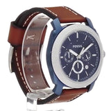 Fossil Machine Chronograph Blue Dial Brown Leather Strap Watch for Men - FS5232