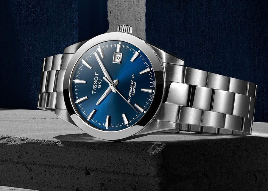 Tissot Gentlemen Powermatic 80 Silicium Blue Dial Silver Steel Strap Watch For Men - T127.407.11.041.00