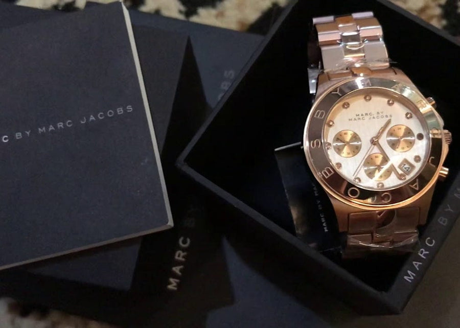 Marc Jacobs Blade Chronograph Rose Gold Dial Rose Gold Steel Strap Watch for Women - MBM3102
