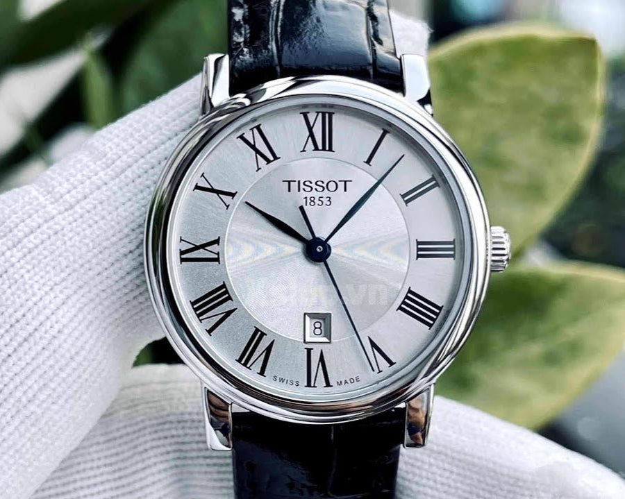 Tissot Carson Premium Lady Silver Dial Black Leather Strap Watch For Women - T122.210.16.033.00