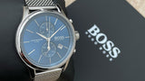 Hugo Boss Jet Blue Dial Silver Mesh Bracelet Watch for Men - 1513441