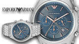 Emporio Armani Luigi Chronograph Quartz Blue Dial Silver Steel Strap Watch For Men - AR1974