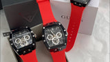 Guess Phoenix Multifunction Black Dial Red Rubber Strap Watch for Men - GW0203G4