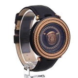 Versace V Metal Icon Quartz Silver Dial Brown Leather Strap Watch For Men - VQL010015