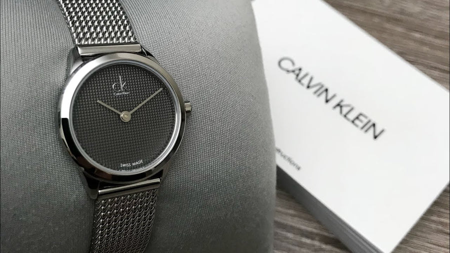 Calvin Klein Minimal Grey Dial Silver Mesh Bracelet Watch for Women - K3M2312X