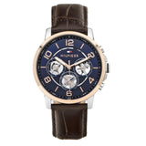 Tommy Hilfiger Keagan Chronograph Blue Dial Brown Leather Strap Watch for Men - 1791290