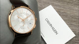 Calvin Klein Posh Chronograph White Dial Brown Leather Strap Watch for Men - K8Q376G6