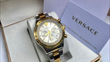 Versace Classic Chronograph Quartz Silver Dial Two Tone Steel Strap Watch For Men - VEV700519