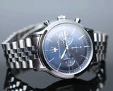 Maserati watch with blue face and silver band