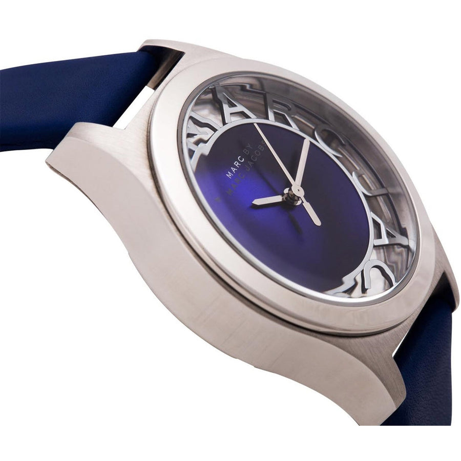 Marc Jacobs Henry Skeleton Blue Dial Blue Leather Strap Watch for Women - MBM1337