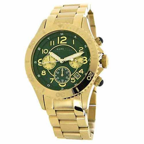 Marc Jacobs Rock Chronograph Green Dial Gold Steel Strap Watch for Women - MBM3252