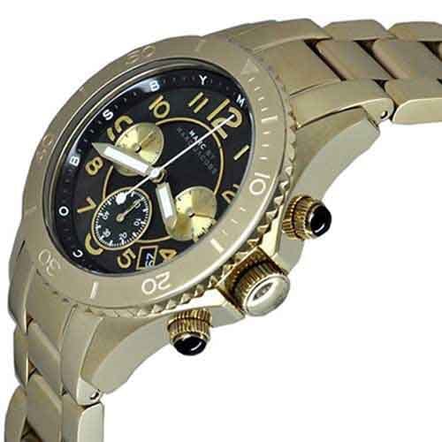 Marc Jacobs Rock Chronograph Black Dial Gold Steel Strap Watch for Women - MBM3253