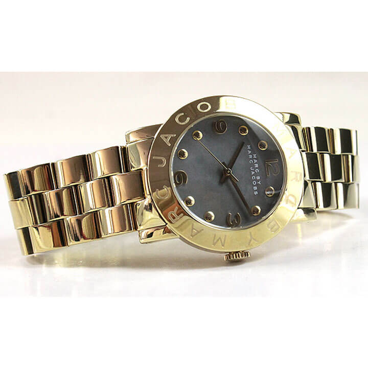 Marc Jacobs Amy Black Dial Gold Steel Strap Watch for Women - MBM3336