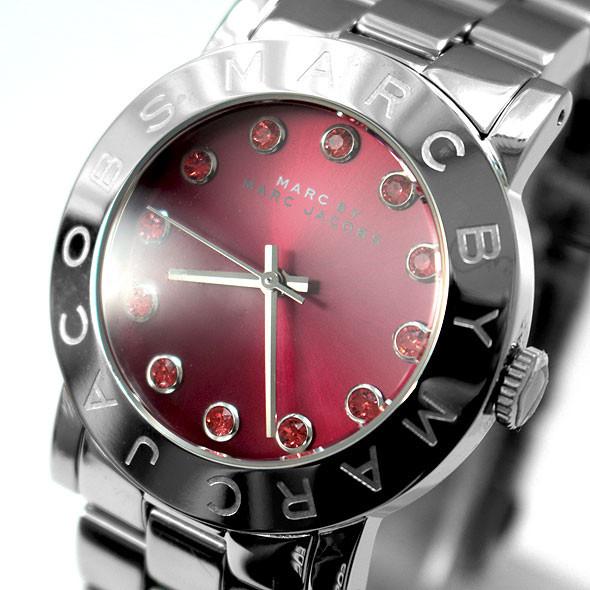 Marc Jacobs Amy Red Dial Silver Steel Strap Watch for Women - MBM3335