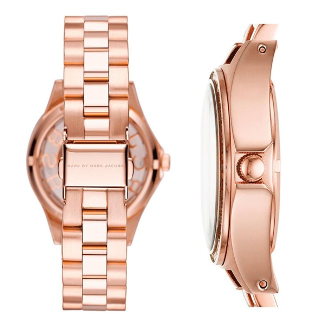 Marc Jacobs Henry Transparent Rose Gold Dial Rose Gold Steel Strap Watch for Women - MBM3339