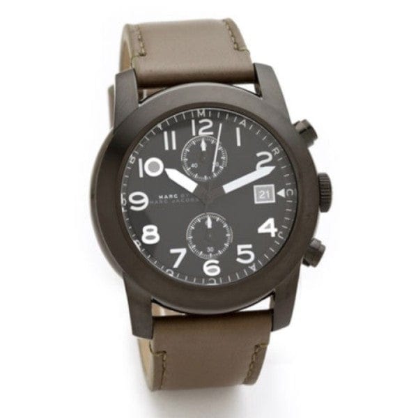 Marc Jacobs Larry Chronograph Black Dial Grey Leather Strap Watch for Men - MBM5034