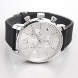 Calvin Klein City Chronograph Silver Dial Black Leather Strap Watch for Men - K2G271C6