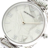 Emporio Armani Gianni T Bar White Marble Dial Silver Steel Strap Watch For Women - AR11170